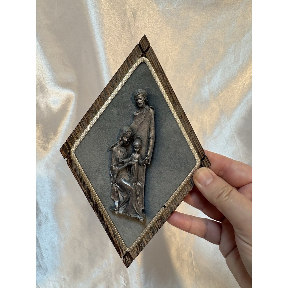Peltro Italy Pewter Blessed Family Wall Plaque Velvet And Wood